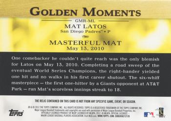 2012 Topps - Golden Moments Relics #GMR-ML Mat Latos Back