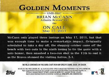 2012 Topps - Golden Moments Relics #GMR-BMC Brian McCann Back