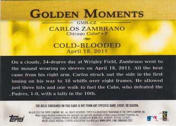 2012 Topps - Golden Moments Relics #GMR-CZ Carlos Zambrano Back