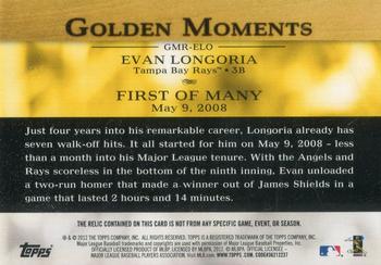 2012 Topps - Golden Moments Relics #GMR-ELO Evan Longoria Back