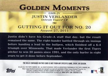 2012 Topps - Golden Moments Relics #GMR-JV Justin Verlander Back