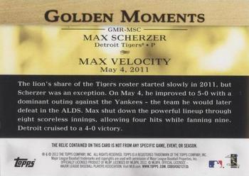 2012 Topps - Golden Moments Relics #GMR-MSC Max Scherzer Back