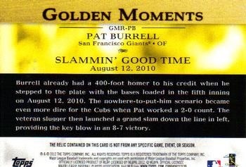 2012 Topps - Golden Moments Relics #GMR-PB Pat Burrell Back