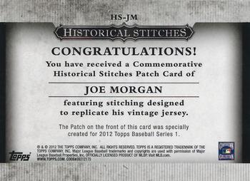 2012 Topps - Historical Stitches #HS-JM Joe Morgan Back