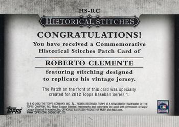 2012 Topps - Historical Stitches #HS-RC Roberto Clemente Back