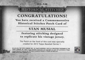 2012 Topps - Historical Stitches #HS-SM Stan Musial Back