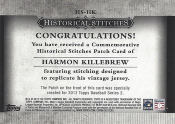 2012 Topps - Historical Stitches #HS-HK Harmon Killebrew Back