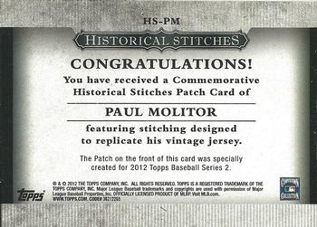 2012 Topps - Historical Stitches #HS-PM Paul Molitor Back