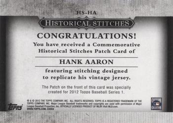 2012 Topps - Historical Stitches #HS-HA Hank Aaron Back