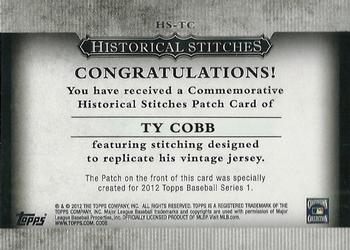 2012 Topps - Historical Stitches #HS-TC Ty Cobb Back