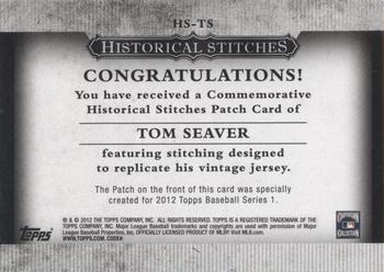 2012 Topps - Historical Stitches #HS-TS Tom Seaver Back