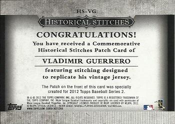 2012 Topps - Historical Stitches #HS-VG Vladimir Guerrero Back