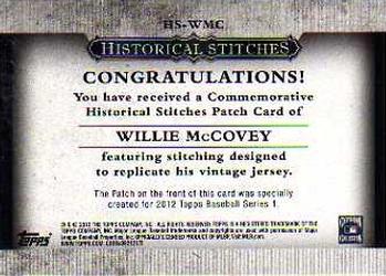 2012 Topps - Historical Stitches #HS-WMC Willie McCovey Back