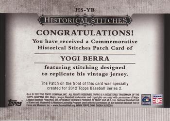 2012 Topps - Historical Stitches #HS-YB Yogi Berra Back