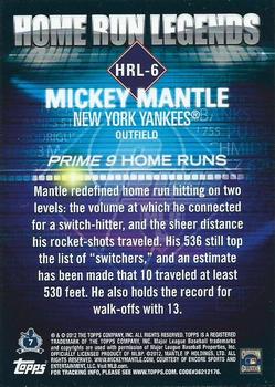 2012 Topps - Prime Nine Home Run Legends #HRL-6 Mickey Mantle Back