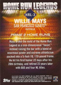 2012 Topps - Prime Nine Home Run Legends #HRL-3 Willie Mays Back