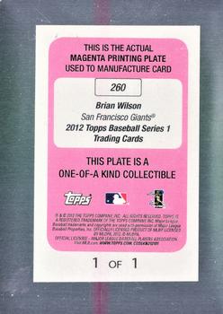 2012 Topps - Printing Plates Magenta #260 Brian Wilson Back