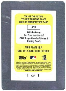 2012 Topps - Printing Plates Yellow #459 Eric Surkamp Back