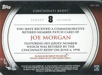 2012 Topps - Retired Number Patches #RN-JM Joe Morgan Back