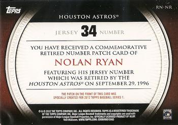 2012 Topps - Retired Number Patches #RN-NR Nolan Ryan Back