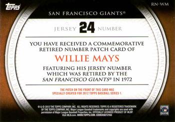 2012 Topps - Retired Number Patches #RN-WM Willie Mays Back