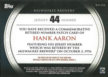 2012 Topps - Retired Number Patches #RN-HA2 Hank Aaron Back