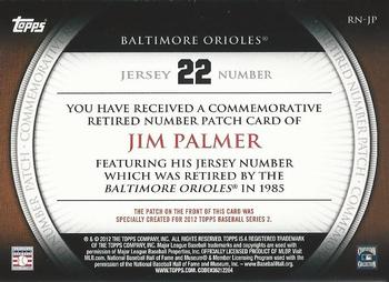 2012 Topps - Retired Number Patches #RN-JP Jim Palmer Back