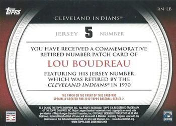 2012 Topps - Retired Number Patches #RN-LB Lou Boudreau Back