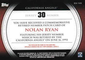 2012 Topps - Retired Number Patches #RN-NR2 Nolan Ryan Back