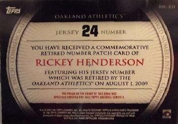 2012 Topps - Retired Number Patches #RN-RH Rickey Henderson Back