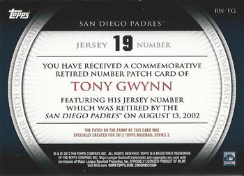 2012 Topps - Retired Number Patches #RN-TG Tony Gwynn Back