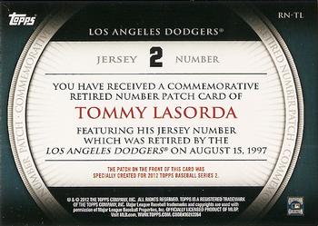 2012 Topps - Retired Number Patches #RN-TL Tommy Lasorda Back