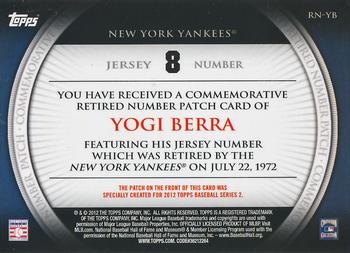 2012 Topps - Retired Number Patches #RN-YB Yogi Berra Back