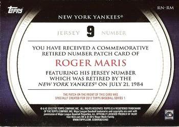 2012 Topps - Retired Number Patches #RN-RM Roger Maris Back