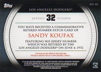 2012 Topps - Retired Number Patches #RN-SK Sandy Koufax Back