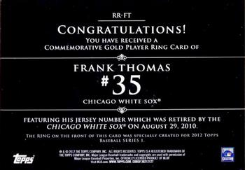 2012 Topps - Retired Rings #RR-FT Frank Thomas Back