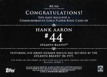 2012 Topps - Retired Rings #RR-HA Hank Aaron Back