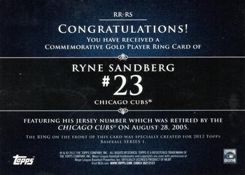 2012 Topps - Retired Rings #RR-RS Ryne Sandberg Back