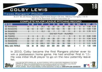 2012 Topps - Red #18 Colby Lewis Back