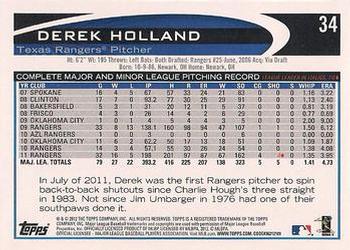 2012 Topps - Red #34 Derek Holland Back