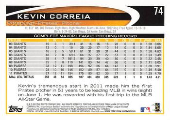 2012 Topps - Red #74 Kevin Correia Back