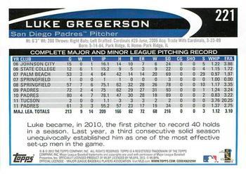 2012 Topps - Red #221 Luke Gregerson Back