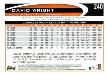 2012 Topps - Red #240 David Wright Back