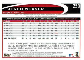 2012 Topps - Red #250 Jered Weaver Back