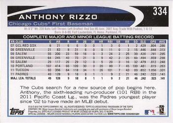 2012 Topps - Red #334 Anthony Rizzo Back