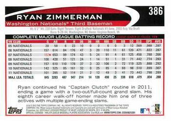 2012 Topps - Red #386 Ryan Zimmerman Back