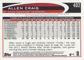 2012 Topps - Red #402 Allen Craig Back
