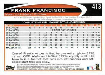 2012 Topps - Red #413 Frank Francisco Back