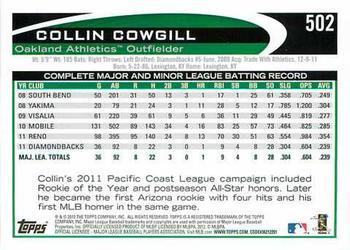 2012 Topps - Red #502 Collin Cowgill Back