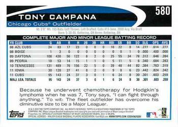 2012 Topps - Red #580 Tony Campana Back